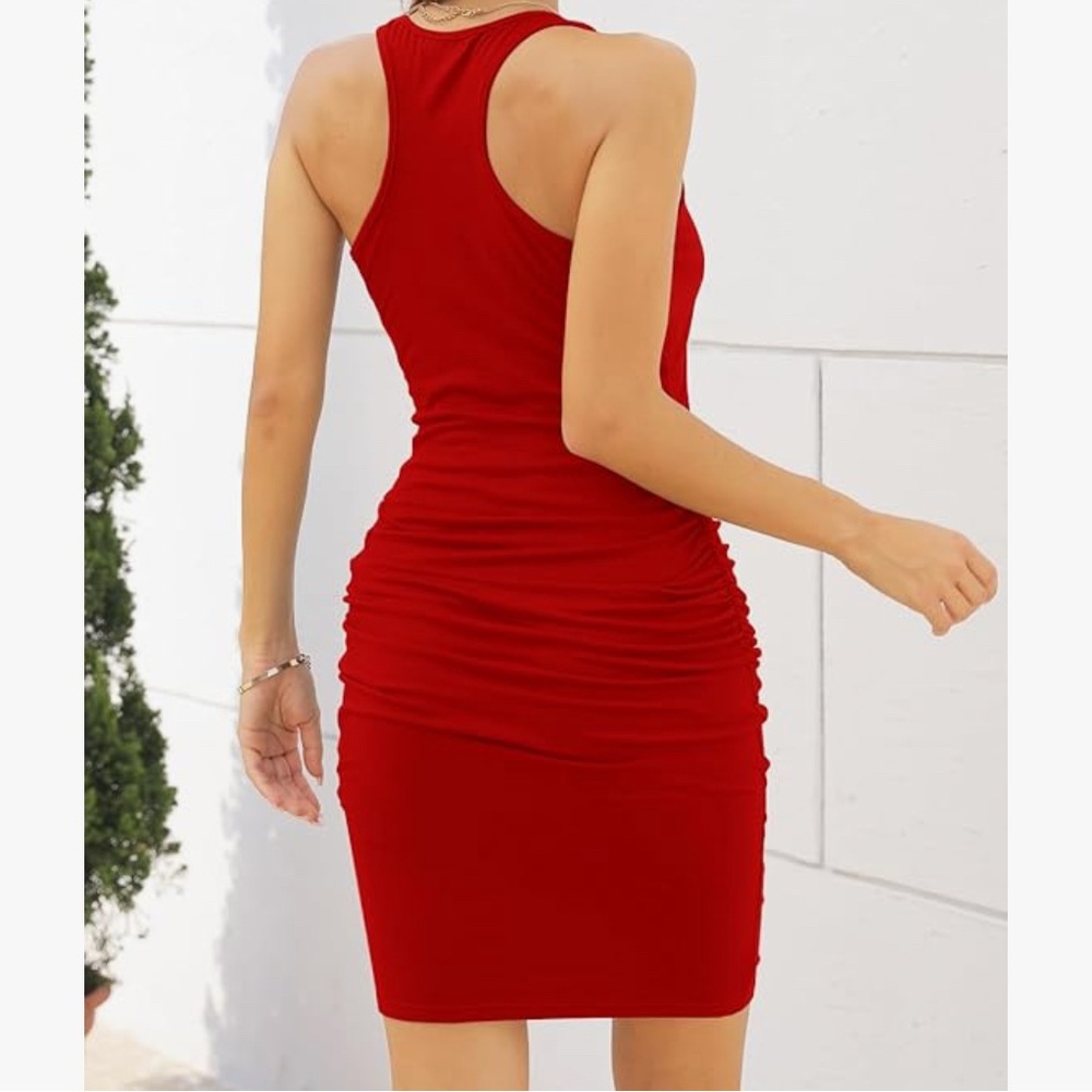 LuckyMore Womens Ruched Bodycon Dresses Causal Sexy Sleeveless